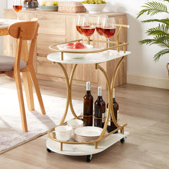 2-Tier Bar Cart, Industrial Rolling Wine Cart with Glass Holder