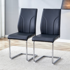 Set of 2 Black PU Dining Chairs with High Back & Sturdy Legs