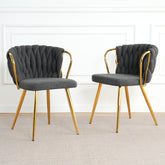 Dark Grey Linen Dining Chair with Gold-Plated Metal Legs (Set of 2) – Modern & Elegant