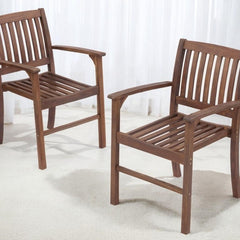 Patio Dining Chair Set of 2, Solid Wood Indoor Outdoor Furniture Brown