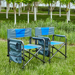 2-Piece Folding Chair with Storage for Camping - Padded Directors Chair in Blue/Gray