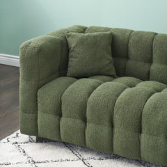 Luxurious 4-Seater Green Teddy Fleece Modular Pit Sofa with 2 Pillows for Living Room