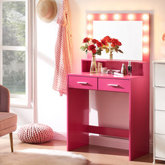 Vanity Desk with Mirror and Lights, Dressing Table with Large Drawer, 2 Level Storage Dresser & 3 Lighting Modes Adjustable Brightness, Suitable for Bedroom(Rose Pink)