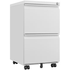 Metal 2 Drawer Mobile File Cabinet with Lock, Under Desk Office Steel Filing Cabinet, 25.6''H Legal/Letter Size Files Storage Cabinet,White