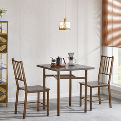 Dining Set for 2, Square Wooden Table with 2 Metal Chairs