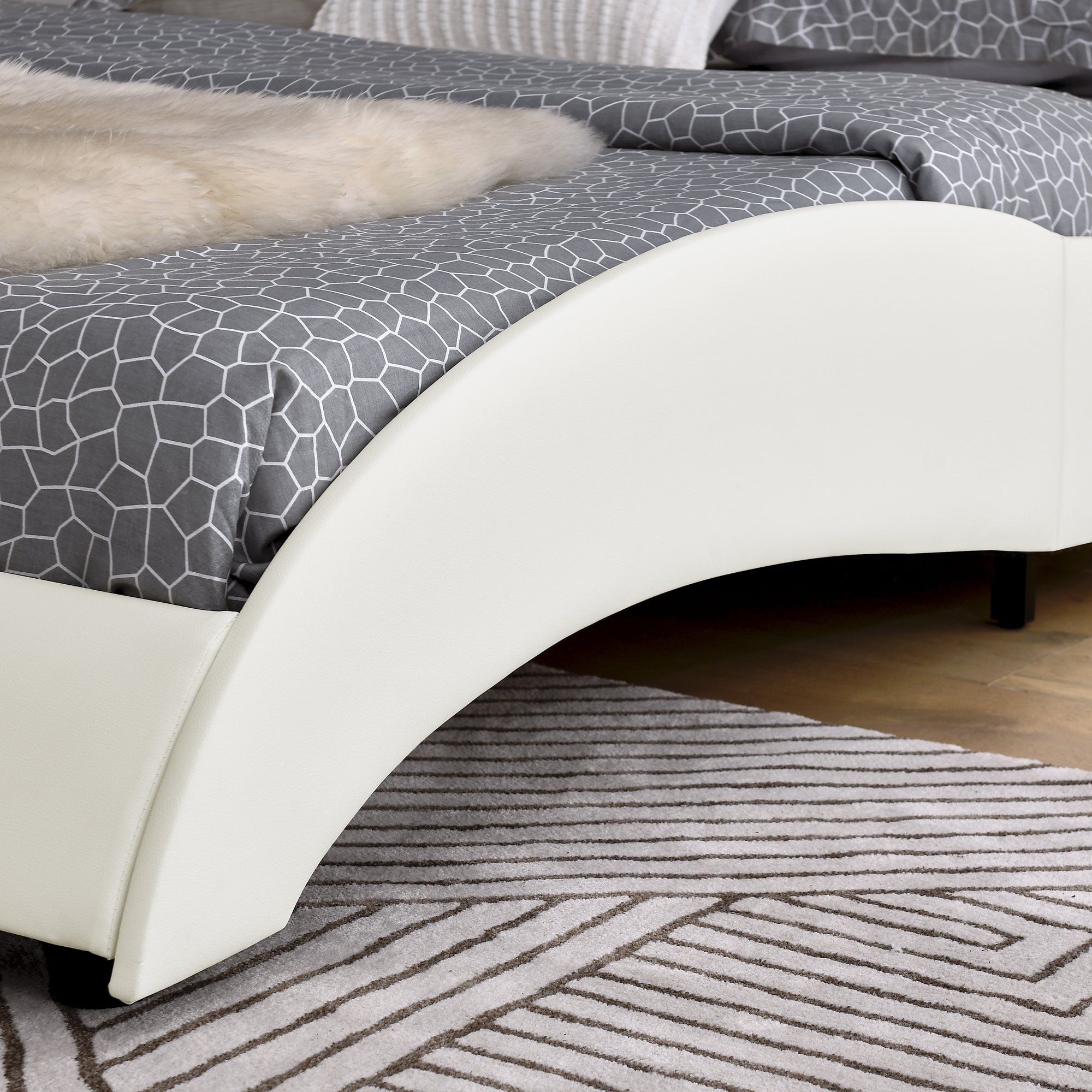 Queen Bed Frame Modern Faux Leather Upholstered Platform Bed Frame with and Headboard Wave Like Curve Low Profile Bed Frame,Wood Slats Support,Easy Assembly,White Queen Bed Frame Modern Faux Leather Upholstered Platform Bed Frame with and Headboard Wave Like Curve Low Profile Bed Frame,Wood Slats Support,Easy Assembly,White