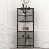 5-Tier Storage Shelf with Metal Mesh Door, Corner Bookcase