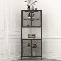 5-Tier Storage Shelf with Metal Mesh Door, Corner Bookcase