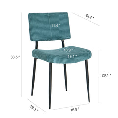 Turquoise Fabric Upholstered Dining Chair with Black Metal Legs (Set of 2) – Modern & Simple