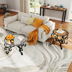 3-Piece Glass Coffee Table Set with Round End Table, Black