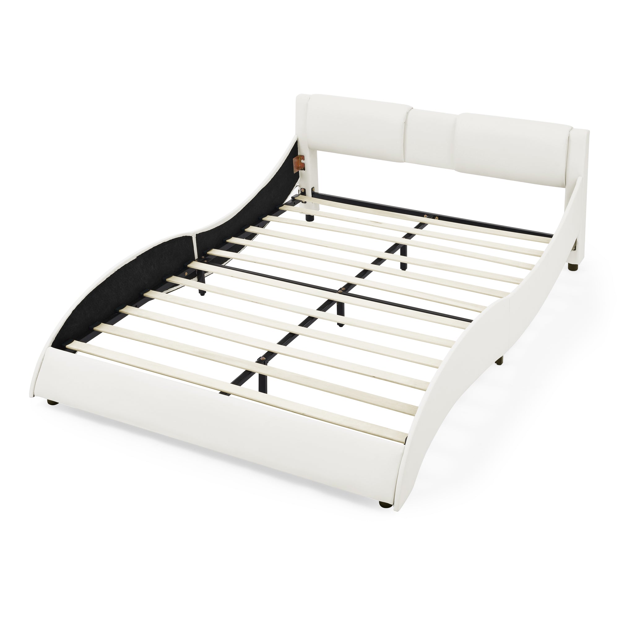 Queen Bed Frame Modern Faux Leather Upholstered Platform Bed Frame with and Headboard Wave Like Curve Low Profile Bed Frame,Wood Slats Support,Easy Assembly,White Queen Bed Frame Modern Faux Leather Upholstered Platform Bed Frame with and Headboard Wave Like Curve Low Profile Bed Frame,Wood Slats Support,Easy Assembly,White