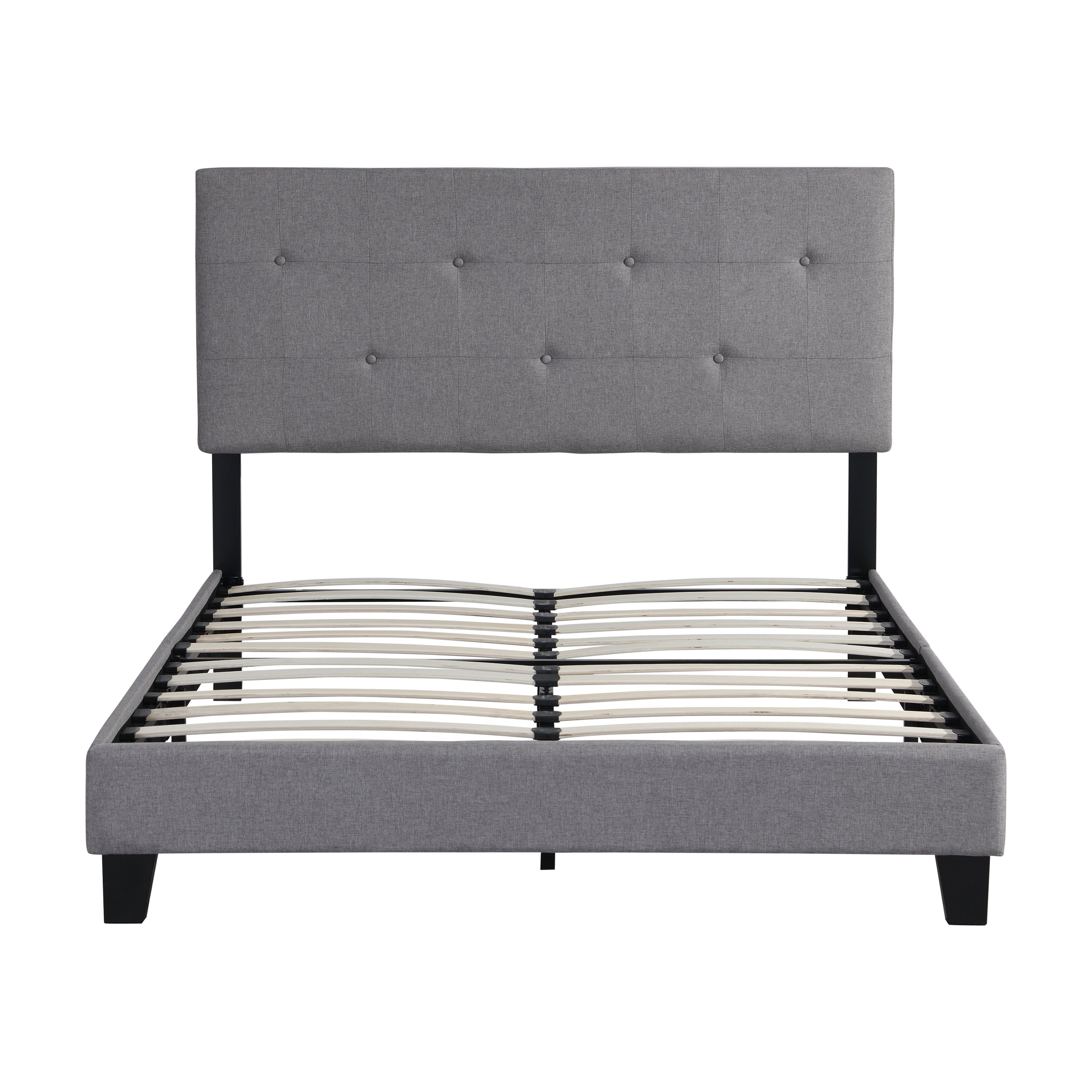 Full Size Upholstered Platform Bed Frame with Modern Button Tufted Linen Fabric Headboard, No Box Spring Needed, Wood Slat Support, Easy Assembly,  Grey Full Size Upholstered Platform Bed Frame with Modern Button Tufted Linen Fabric Headboard, No Box Spring Needed, Wood Slat Support, Easy Assembly,  Grey