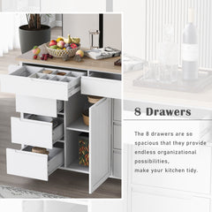 K&K Kitchen Cart with 8 Drawers & Flatware Organizer, White