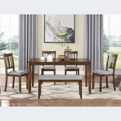 6 Piece Kitchen Dining Set, Rectangular Wooden Dining Table with 4 Upholstered Chairs and a Bench, Dining Table Set for 6 People, Living Room, Home Bar and Kitchen, Walnut