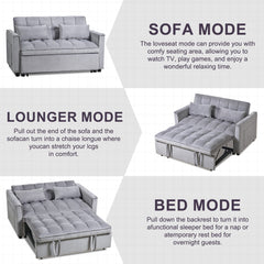 3-in-1 Sleeper Sofa Bed, Velvet Loveseat Futon – Gray