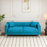 Luxurious 83" Blue Velvet 3-Seater Sofa with 2 Pillows - Perfect Design for Living Room
