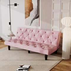 66" Pink Velvet Sofa Bed Luxurious Pull-Out Sofa with Sponge Filling