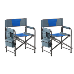 2-Piece Folding Chair with Storage for Camping - Padded Directors Chair in Blue/Gray