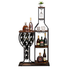 11-Bottle Wine Rack with Glass Holder, 5-Tier Bar Shelf
