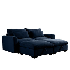 Corduroy Two-Seater Sofa with 2 Storage Footrest, 2 Seater Sectional deep seat sofa,Comfy Couches for Living Room ,Bule Sofa
