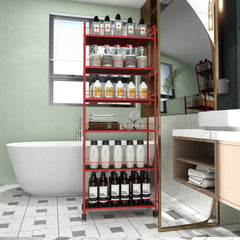 Red 6-Tier Rolling Storage Cart, Mobile Shelving with Baskets