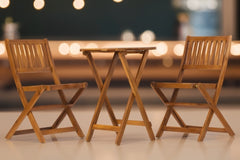 3-Piece Acacia Wood Bistro Set, Wooden Folding Patio Furniture for Garden Backyard Balcony Porch w/ 1 Coffee Table and 2 Foldable Chairs, Light Brown