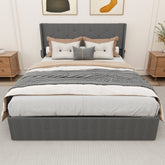 Full Size Bed Frame with Gas Lift Storage Bed with Modern Wingback Headboard, USB Ports