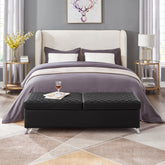 56.7" Bed Bench with Storage Black  Leather