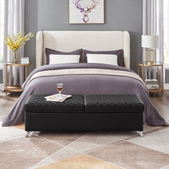 56.7" Bed Bench with Storage Black Leather