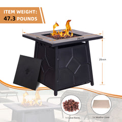 40,000 BTU Propane Fire Pit Table with Steel Lid & Weather Cover, Outdoor Patio