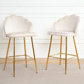 Off-White Velvet Shell Bar Chair with Gold Legs (Set of 2) – Perfect for Coffee Shop & Bar