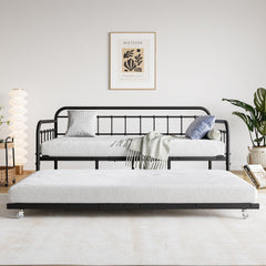 Twin Daybed Frame with Trundle, Heavy Duty Steel, Black
