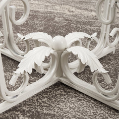 Glass Coffee Table with Iron Leaf Base, White