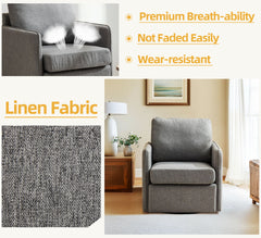 Swivel Accent Chair, Comfy single Sofa chair with storage, Modern arm chair for Living Room, Fabric Swivel Armchair with Metal Base (Gary)