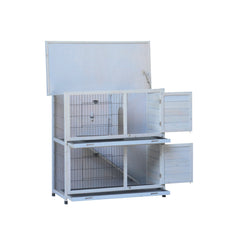 Wooden Rabbit Hutch with Running Cage & Tray for Outdoors