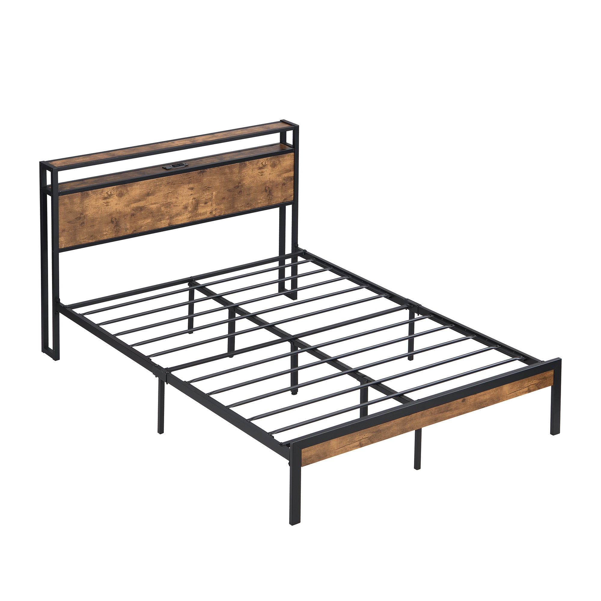 Full Size Metal Platform Bed Frame with Wooden Headboard and Footboard with USB LINER, No Box Spring Needed, Large Under Bed Storage, Easy Assemble Full Size Metal Platform Bed Frame with Wooden Headboard and Footboard with USB LINER, No Box Spring Needed, Large Under Bed Storage, Easy Assemble