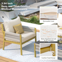 K&K 4-Piece Patio Conversation Set with Tempered Glass Table in Beige & Mustard Yellow