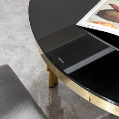 79.5" Black Oval Glass Dining Table, Gold Steel Base