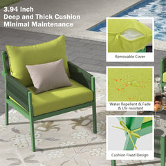 K&K 4-Piece Patio Furniture Set with Tempered Glass Table for Outdoor in Fluorescent Yellow & Green