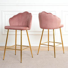 Pink Velvet Shell Bar Chair with Gold Legs (Set of 2) – Ideal for Coffee Shop, Bar & Restaurant