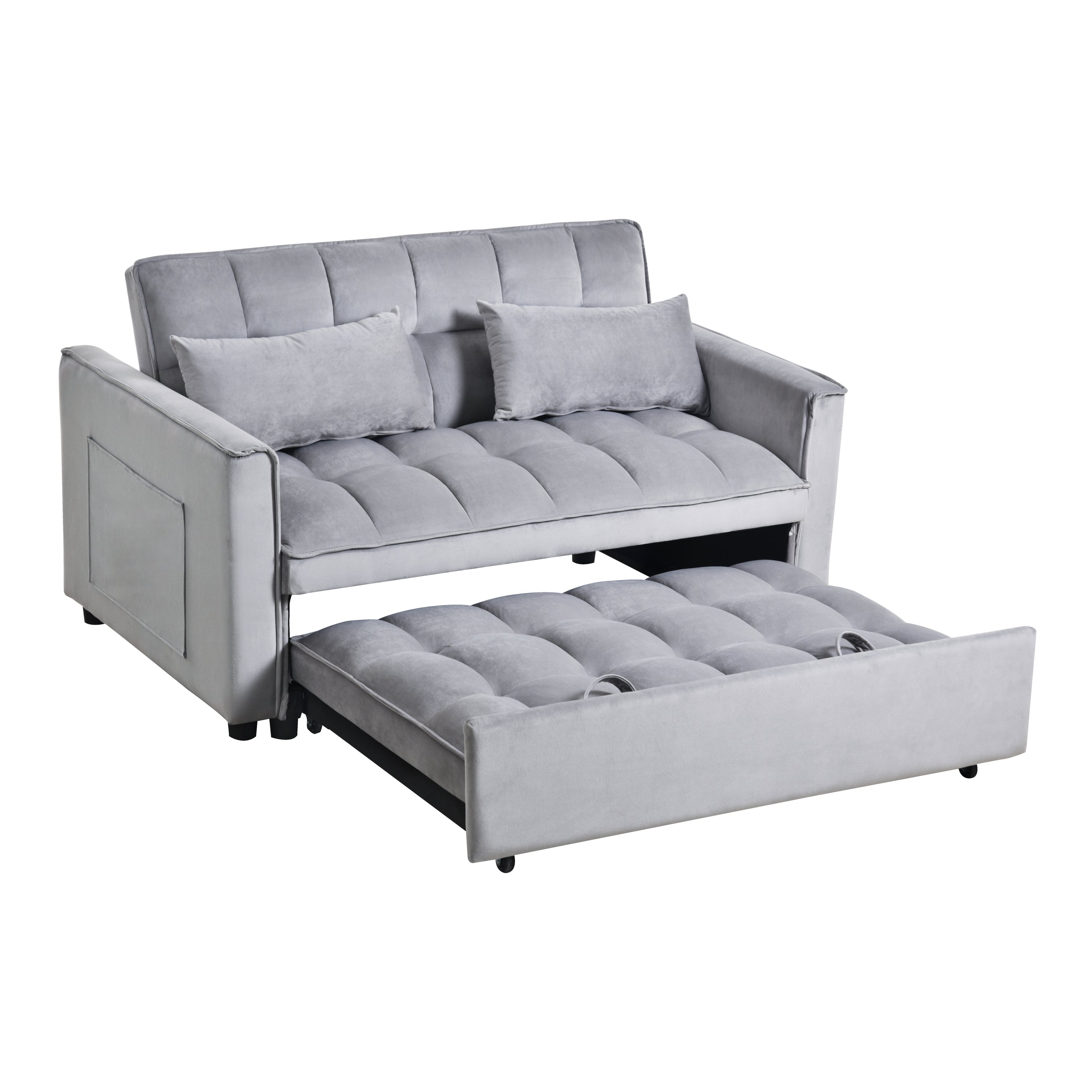3-in-1 Sleeper Sofa Bed, Velvet Loveseat Futon – Gray 3-in-1 Sleeper Sofa Bed, Velvet Loveseat Futon – Gray