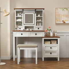46.5'' Farmhouse Vanity Table with LED Mirror & Charging Port