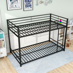Twin-Over-Twin Metal Bunk Bed with Safety Guardrails - Black