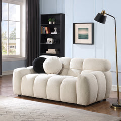 64.96 length ,35.83" deepth ,human body structure for USA people, marshmallow sofa,boucle sofa ,2 seater, BEIGE BOUCLE