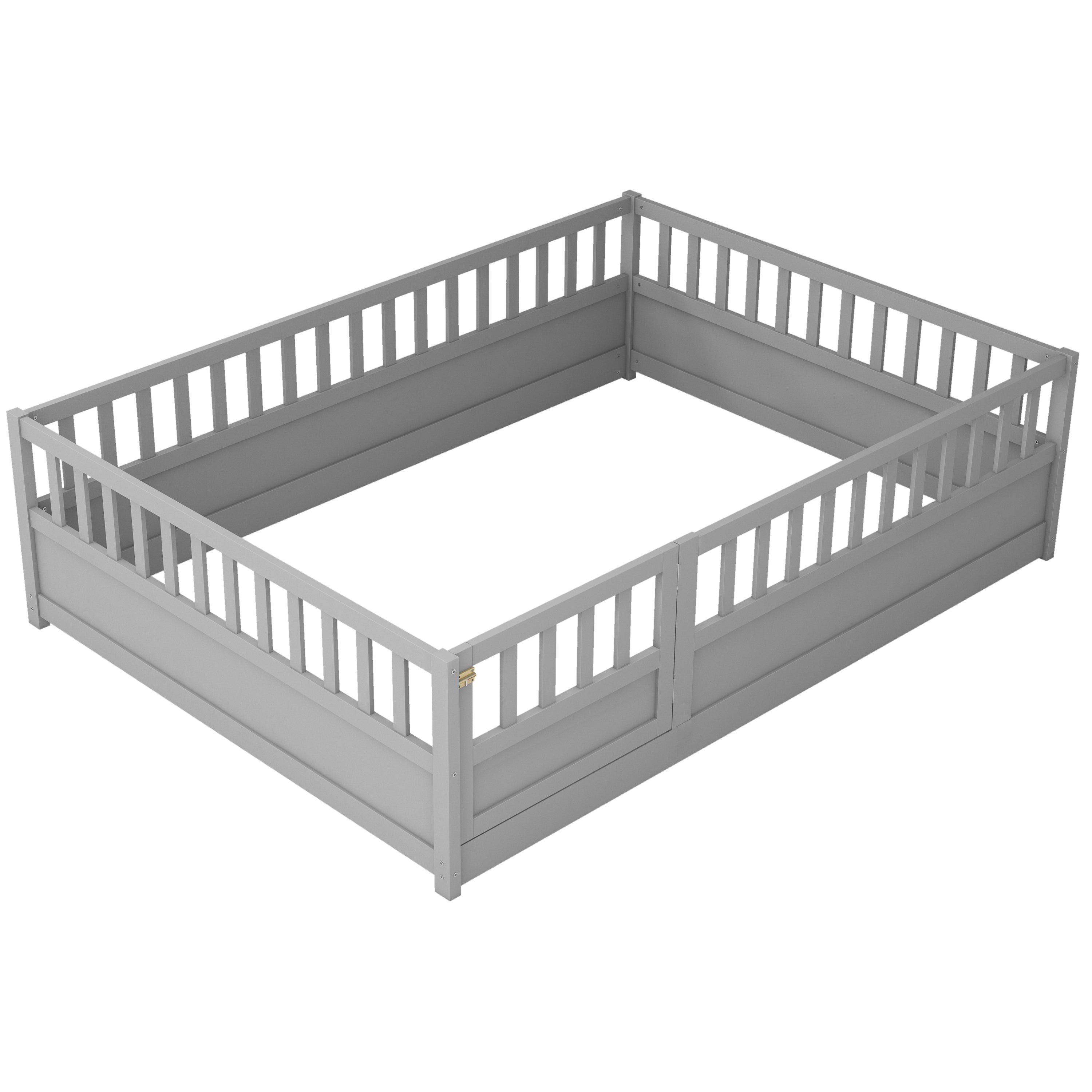 Full size  Floor bed, integral construction with super high security barrier, door, children's floor bed frame, Montessori wooden children's floor bed,  Grey Full size  Floor bed, integral construction with super high security barrier, door, children's floor bed frame, Montessori wooden children's floor bed,  Grey