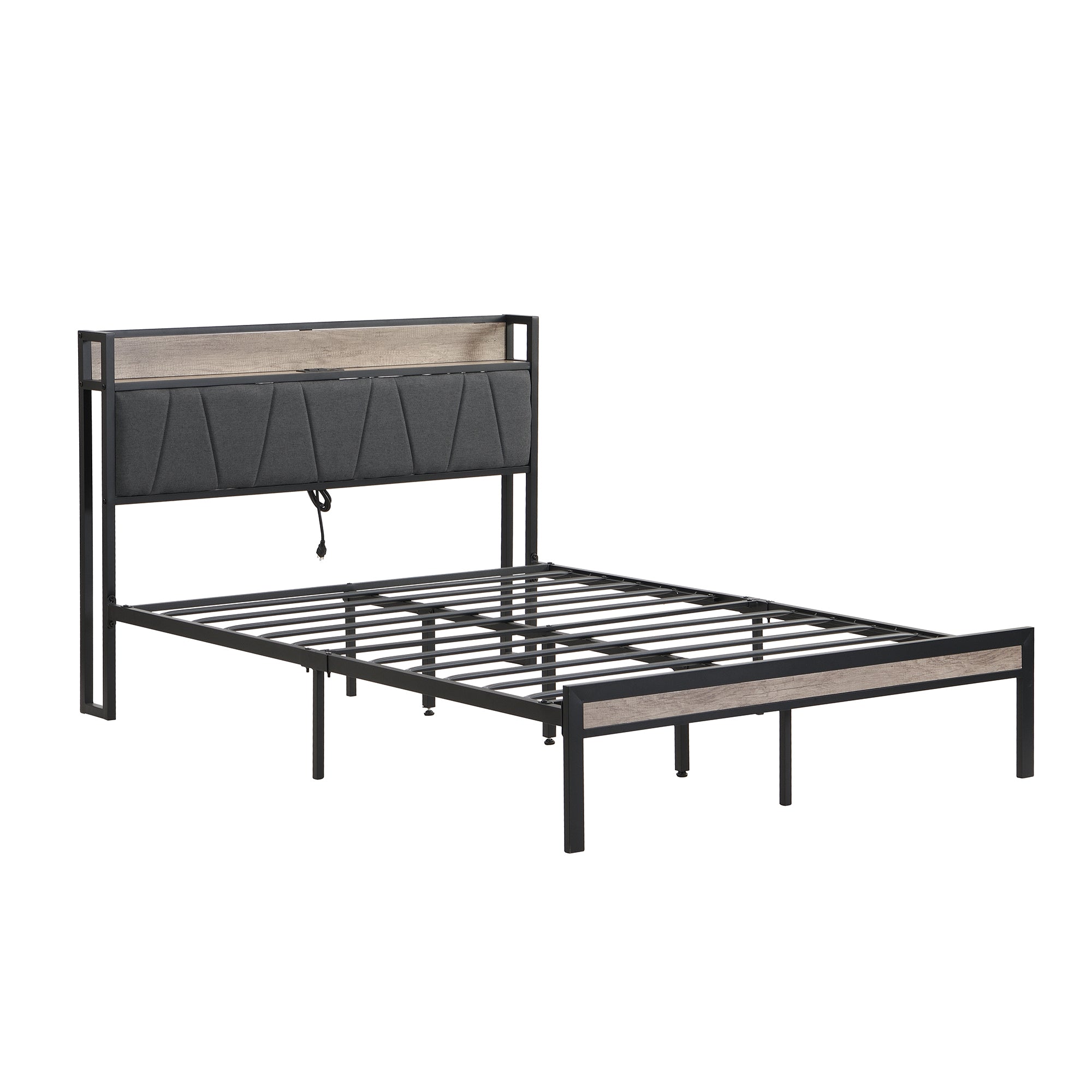 Queen  Size  Metal Platform Bed Frame with upholstery storage function Headboard   and USB LINER  and Footboard  , No Box Spring Needed, Large Under Bed Storage, Easy Assemble Queen  Size  Metal Platform Bed Frame with upholstery storage function Headboard   and USB LINER  and Footboard  , No Box Spring Needed, Large Under Bed Storage, Easy Assemble