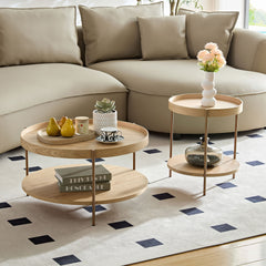 2-Tier Nesting Coffee Table Set, Modern Round Side Tables for Living Room & Bedroom