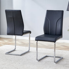 Set of 2 Black PU Dining Chairs with High Back & Sturdy Legs