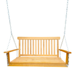 Front Porch Swing with Armrests, Wood Bench Swing with Hanging Chains,for Outdoor Patio ,Garden Yard, porch, backyard, or sunroom,Easy to Assemble,teak