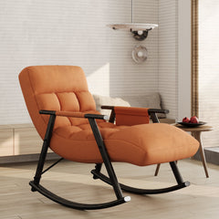 Casual folding rocking chair upholstered, lounge rocking chair adjustable high back and foot rest,side pockets placed in living room bedroom balcony